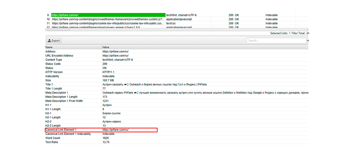 Prüfen des rel canonical Attributs auf der Website